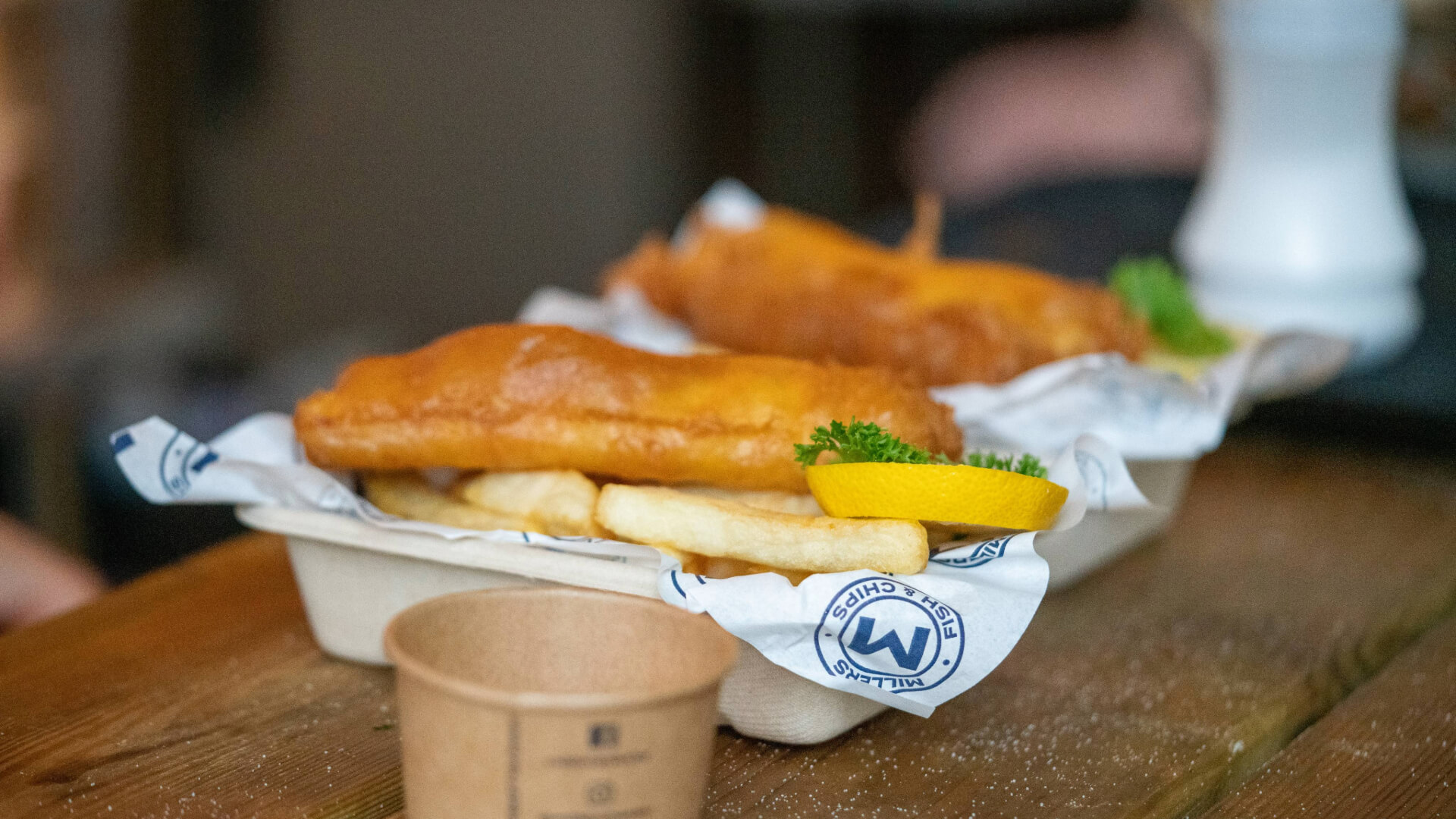 millers fish and chips in York, two portions of fish and chips