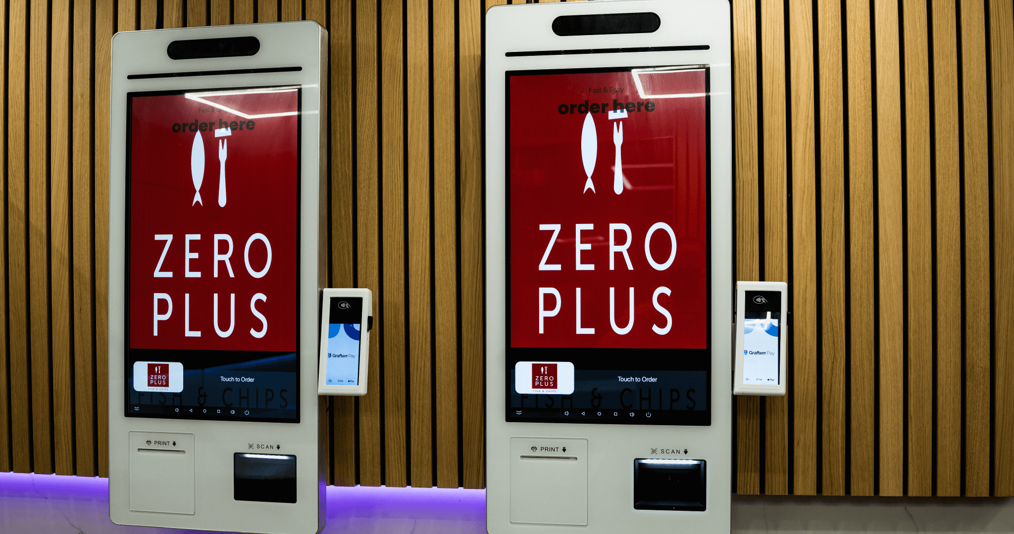 digital ordering kiosk inside zero plus fish bar