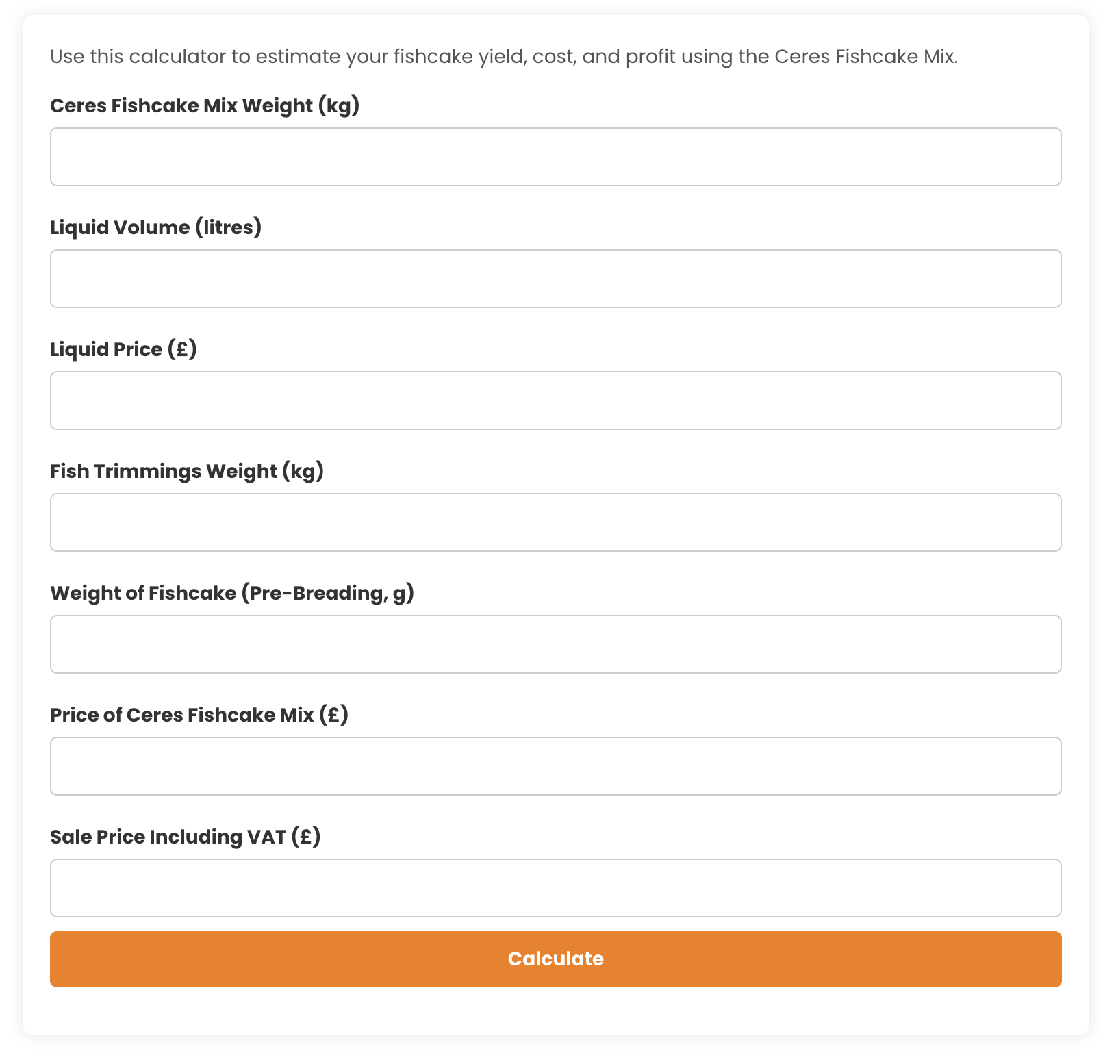 sample image of fishcake mix calculator